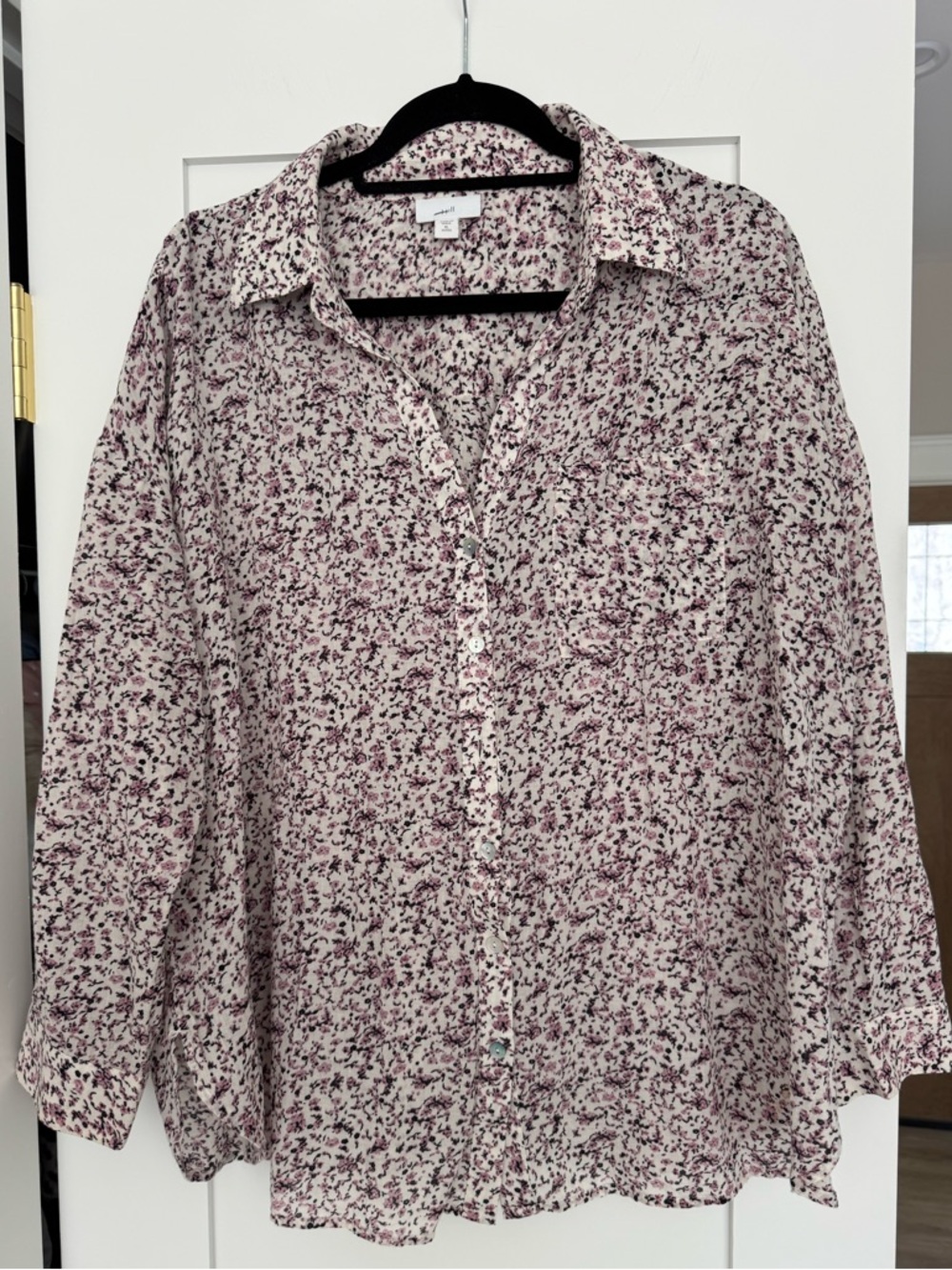 J. Jill 100% Cotton Floral Button Front Blouse XL Petite Top Purple